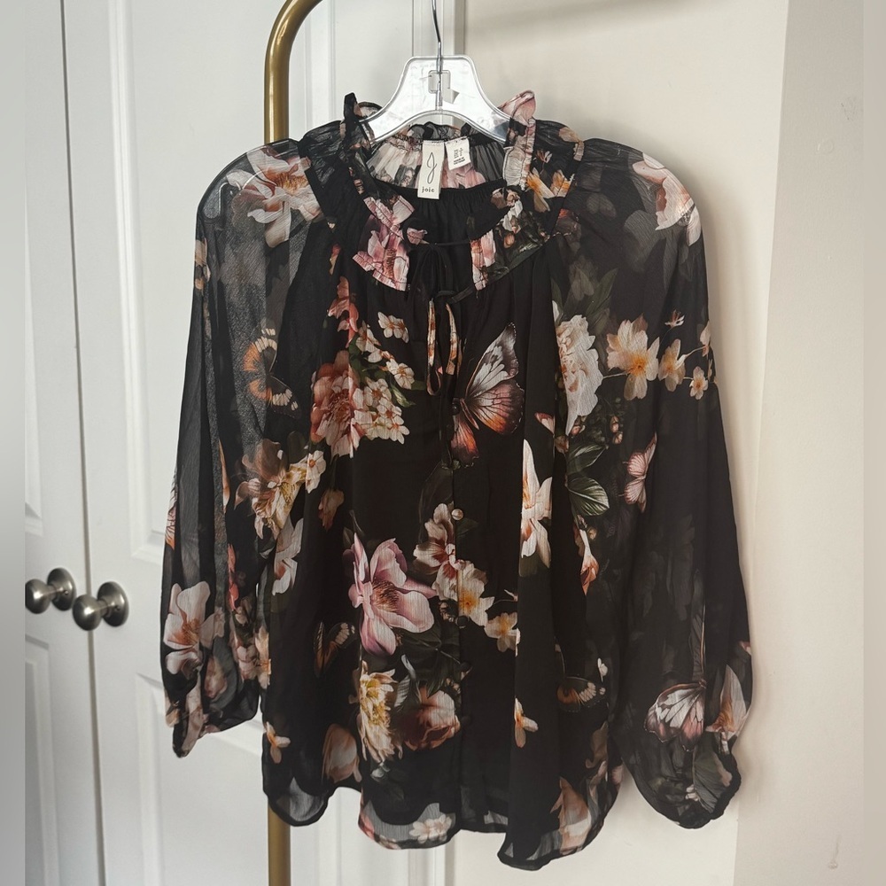 Joie Black Floral Sheer Blouse NWOT